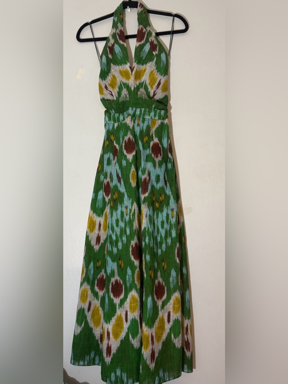 ERDEM Selene Green Printed Ikat Halter Maxi Dress size 6 - Picture 6 of 12